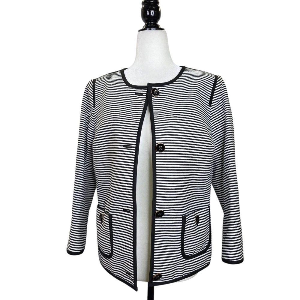 Talbots petite  stripes constructed collarless blazer